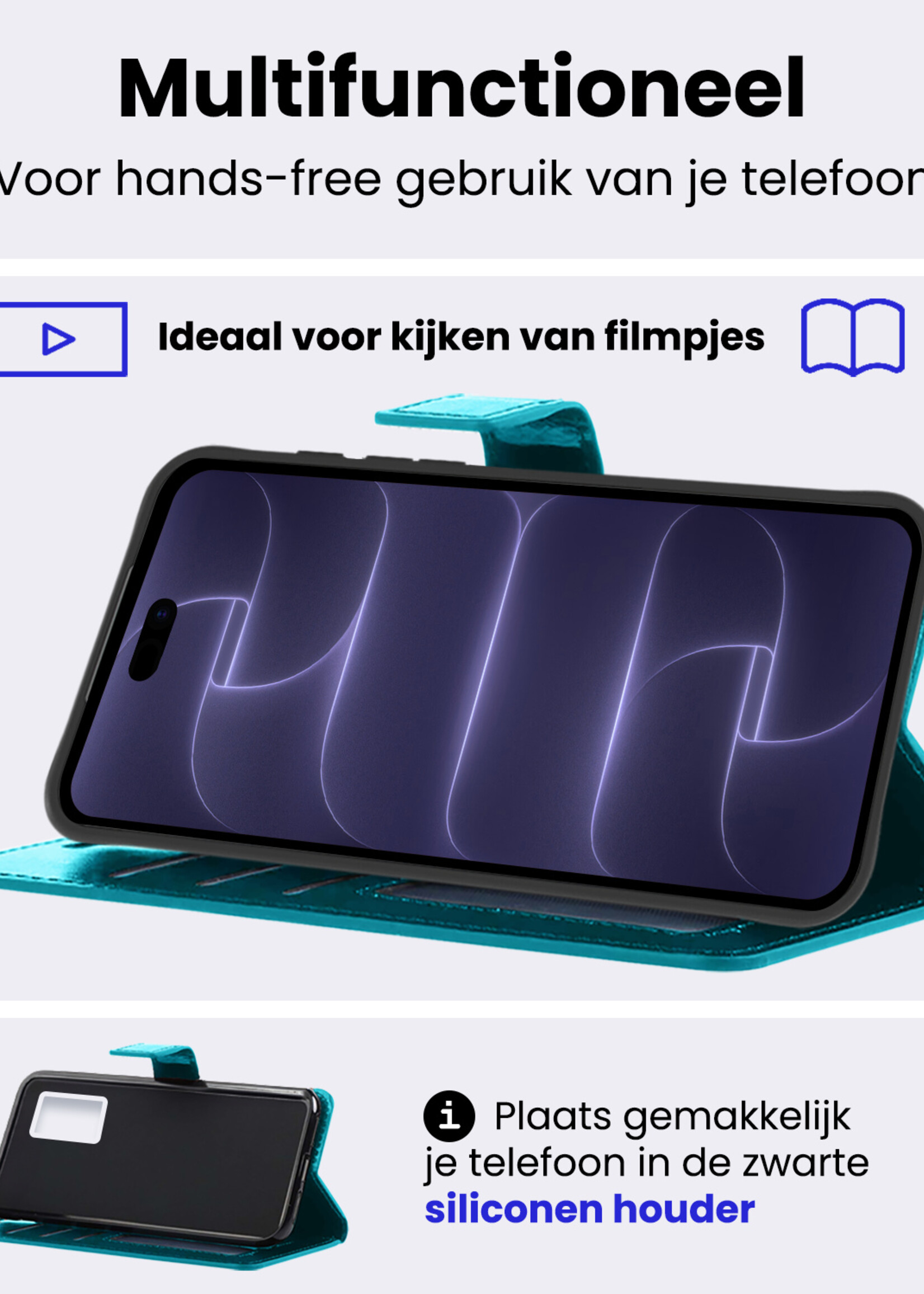 BTH BTH iPhone 18 Pro Max Hoesje Bookcase Met 2x Screenprotector - Turquoise