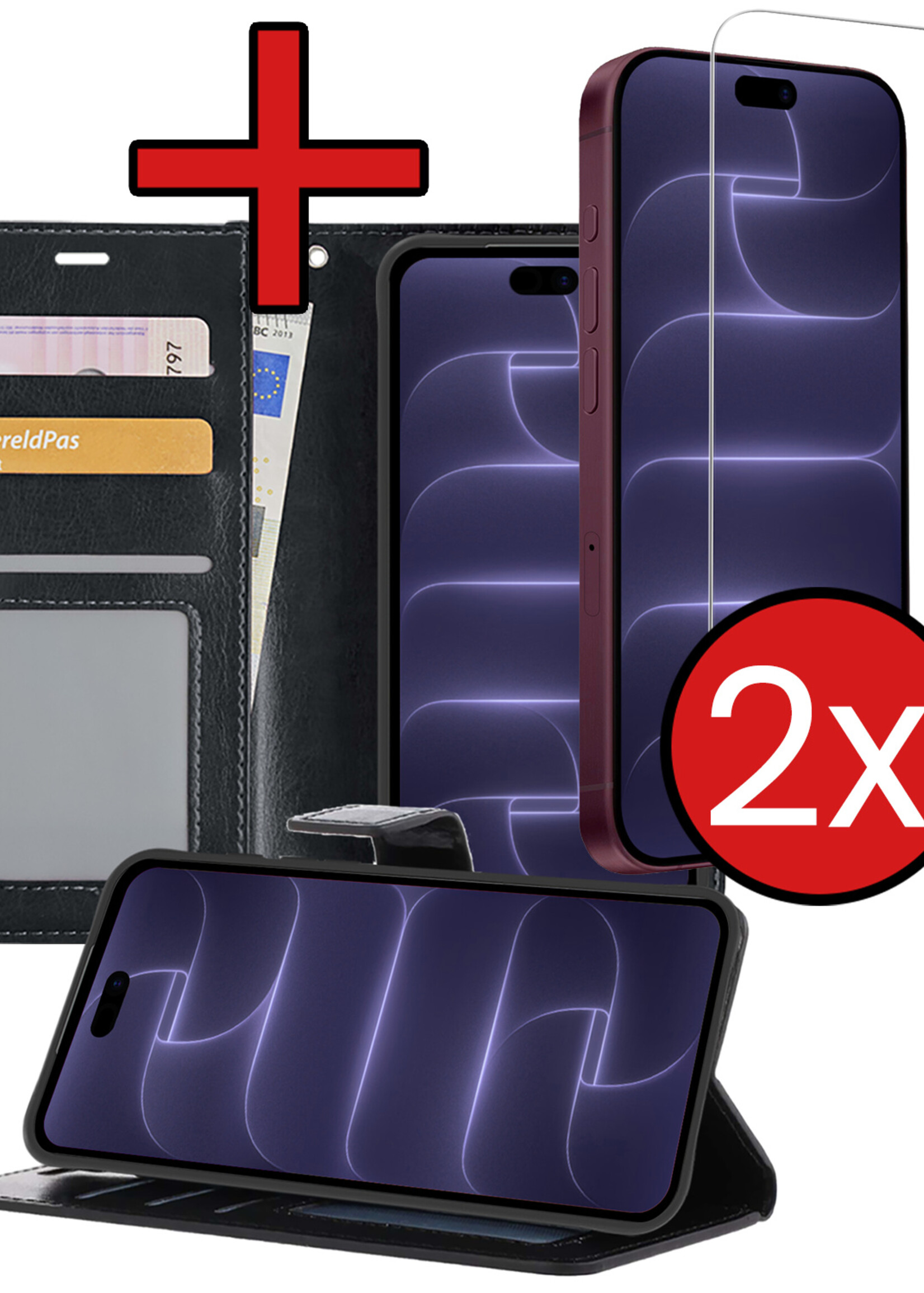 BTH BTH iPhone 18 Pro Max Hoesje Bookcase Met 2x Screenprotector - Zwart