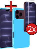 BTH BTH iPhone 18 Pro Hoesje Siliconen Met 2x Screenprotector Met Dichte Notch - Lichtblauw