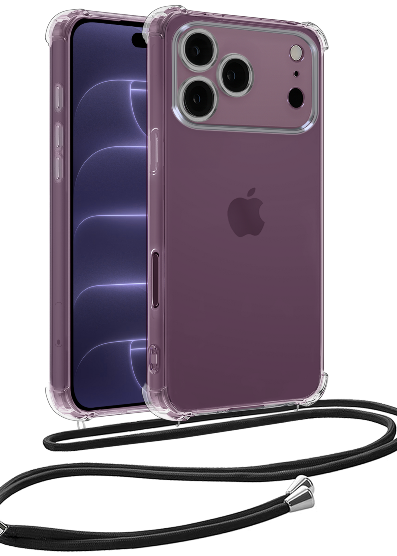 BTH BTH iPhone 18 Pro Max Hoesje Transparant Shockproof Met Zwart Koord