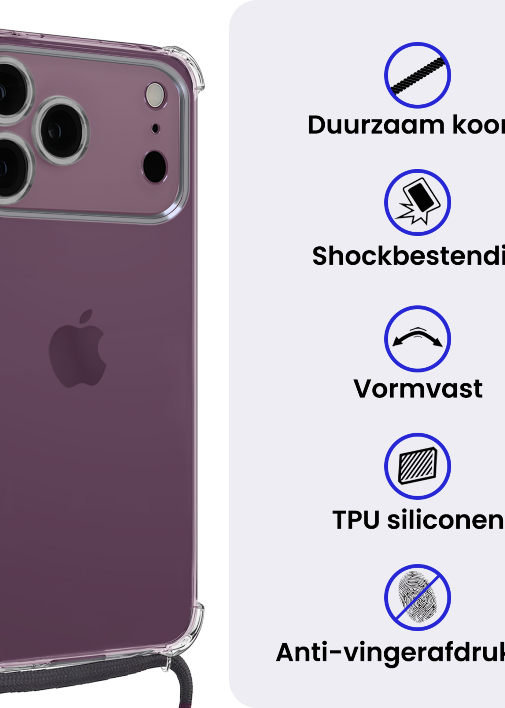 BTH BTH iPhone 18 Pro Max Hoesje Transparant Shockproof Met Zwart Koord
