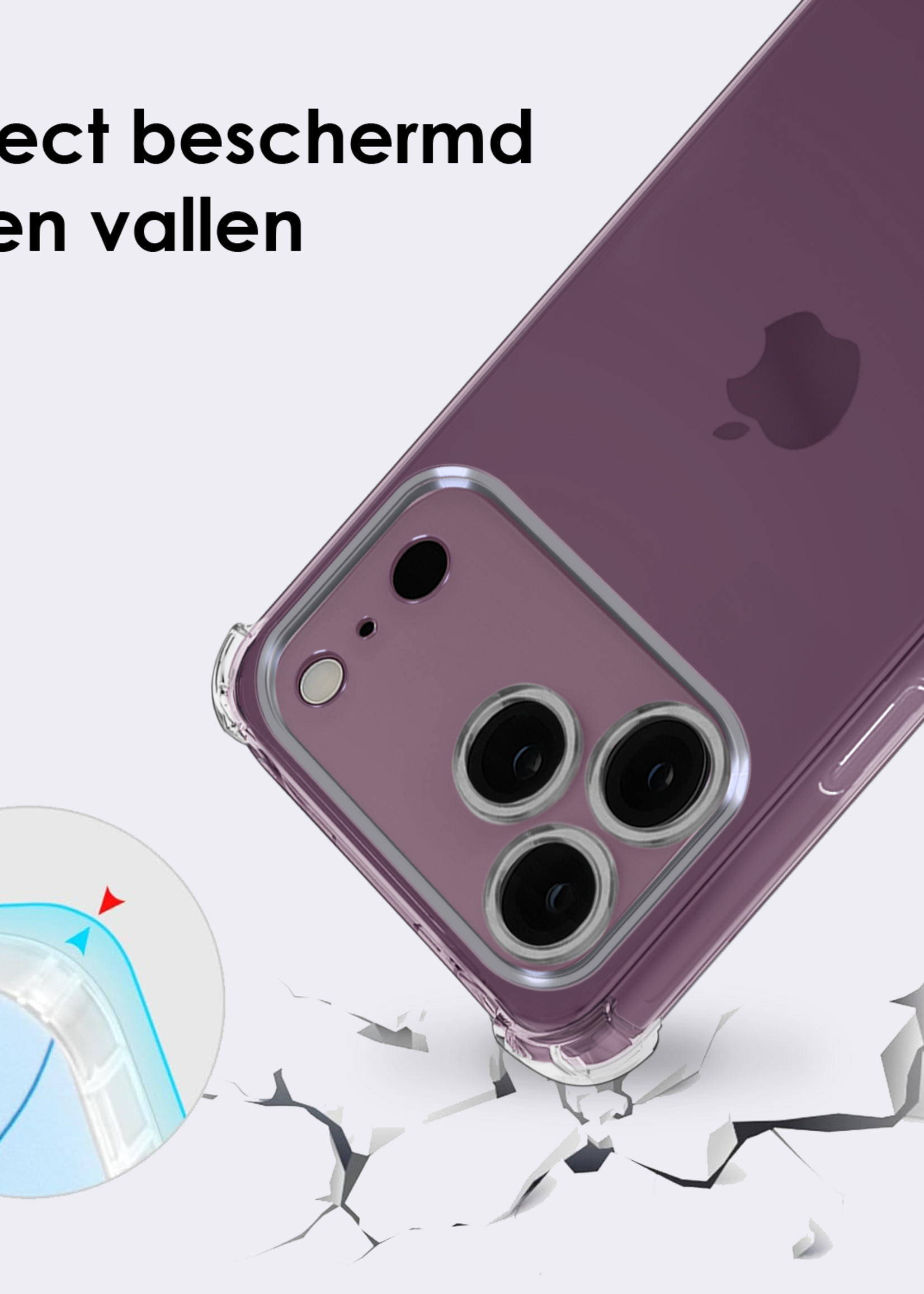 BTH BTH iPhone 18 Pro Max Hoesje Transparant Shockproof Met Zwart Koord