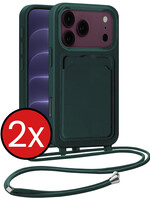 BTH BTH iPhone 18 Pro Hoesje Pashouder met Koord - Donkergroen - 2 PACK