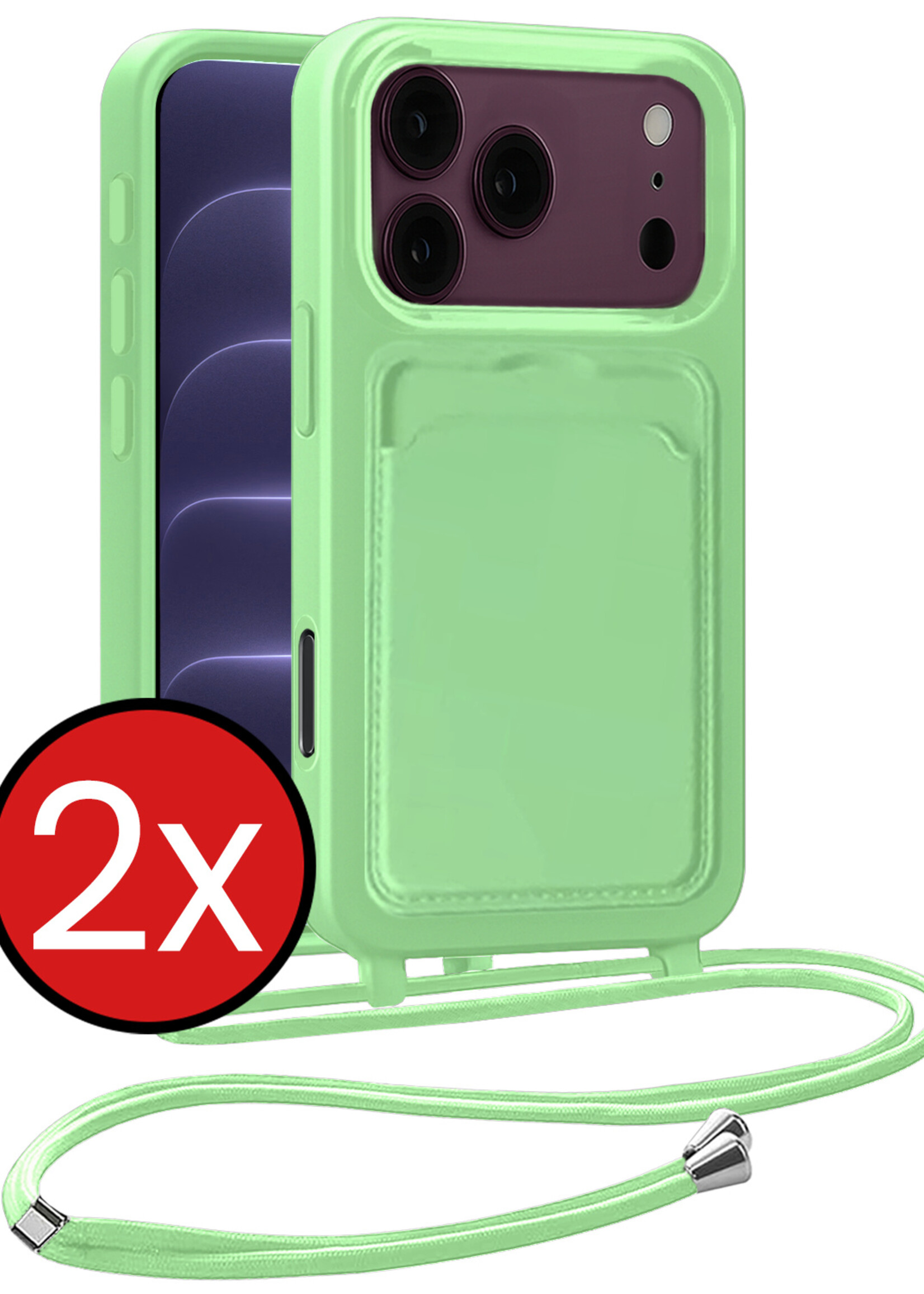 BTH BTH iPhone 18 Pro Hoesje Pashouder met Koord - Groen - 2 PACK