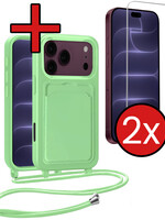 BTH BTH iPhone 18 Pro Hoesje Pashouder met Koord Met 2x Screenprotector - Groen