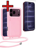 BTH BTH iPhone 18 Pro Hoesje Pashouder met Koord Met Screenprotector - Lichtroze