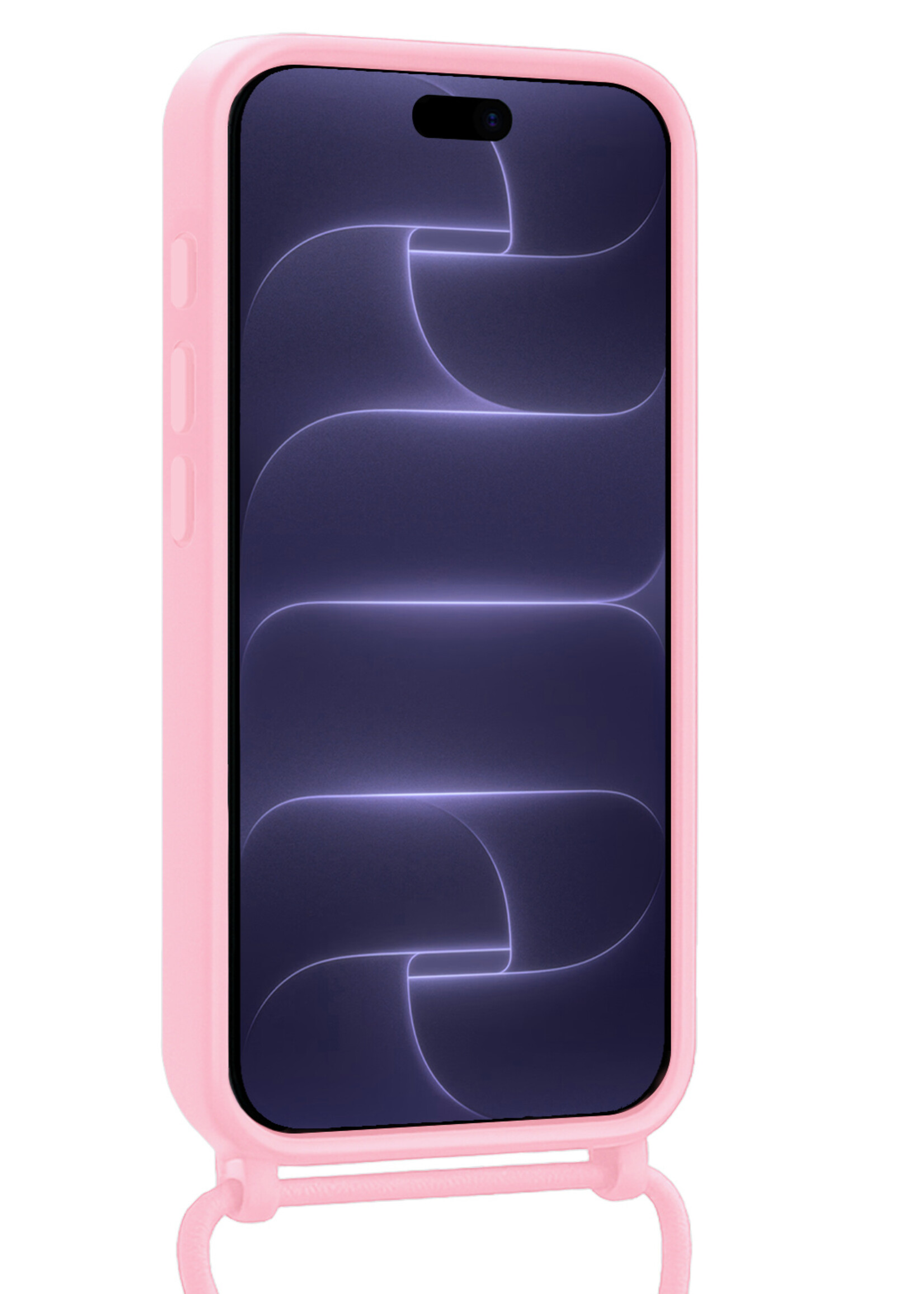BTH BTH iPhone 18 Pro Hoesje Pashouder met Koord Met Screenprotector - Lichtroze