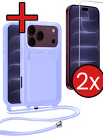 BTH BTH iPhone 18 Pro Hoesje Pashouder met Koord Met 2x Screenprotector - Lila