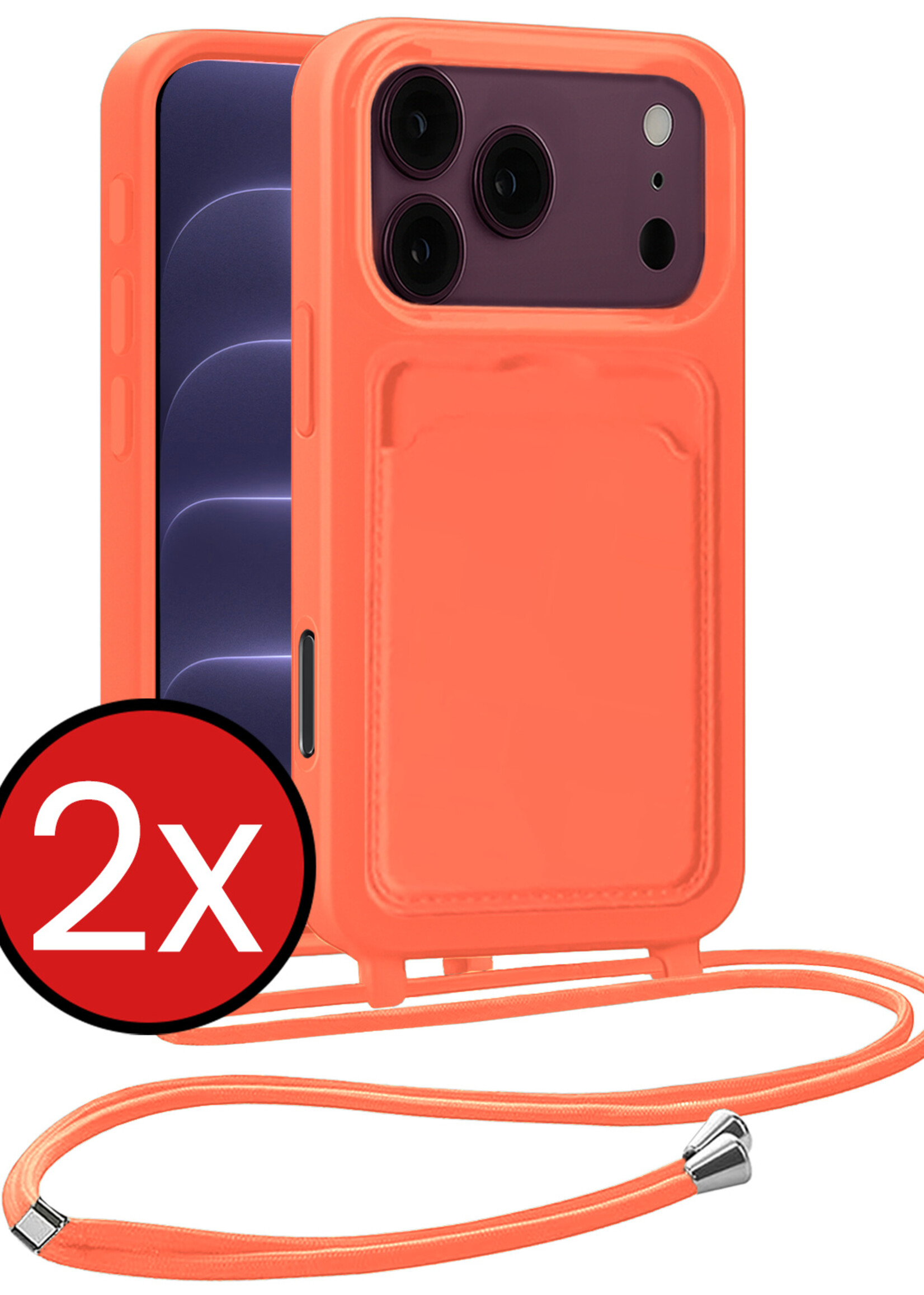 BTH BTH iPhone 18 Pro Hoesje Pashouder met Koord - Papaya - 2 PACK