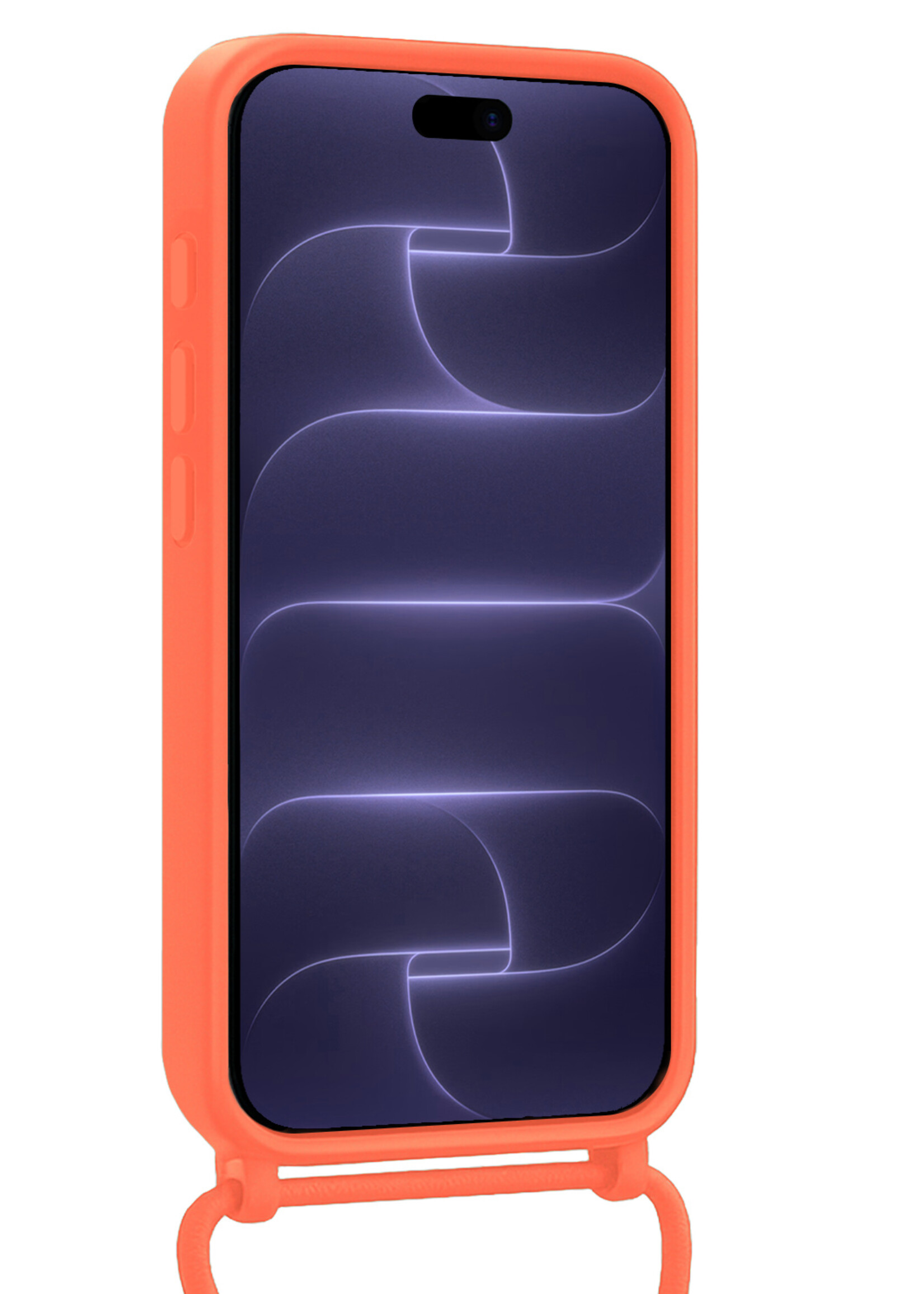 BTH BTH iPhone 18 Pro Hoesje Pashouder met Koord Met Screenprotector - Papaya