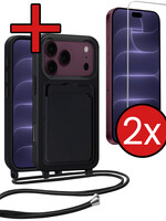 BTH BTH iPhone 18 Pro Hoesje Pashouder met Koord Met 2x Screenprotector - Zwart
