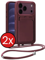 BTH BTH iPhone 18 Pro Max Hoesje Pashouder met Koord - Aubergine - 2 PACK
