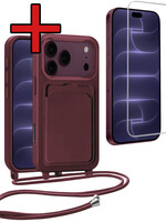BTH BTH iPhone 18 Pro Max Hoesje Pashouder met Koord Met Screenprotector - Aubergine
