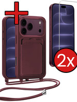 BTH BTH iPhone 18 Pro Max Hoesje Pashouder met Koord Met 2x Screenprotector - Aubergine