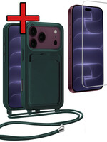 BTH BTH iPhone 18 Pro Max Hoesje Pashouder met Koord Met Screenprotector - Donkergroen