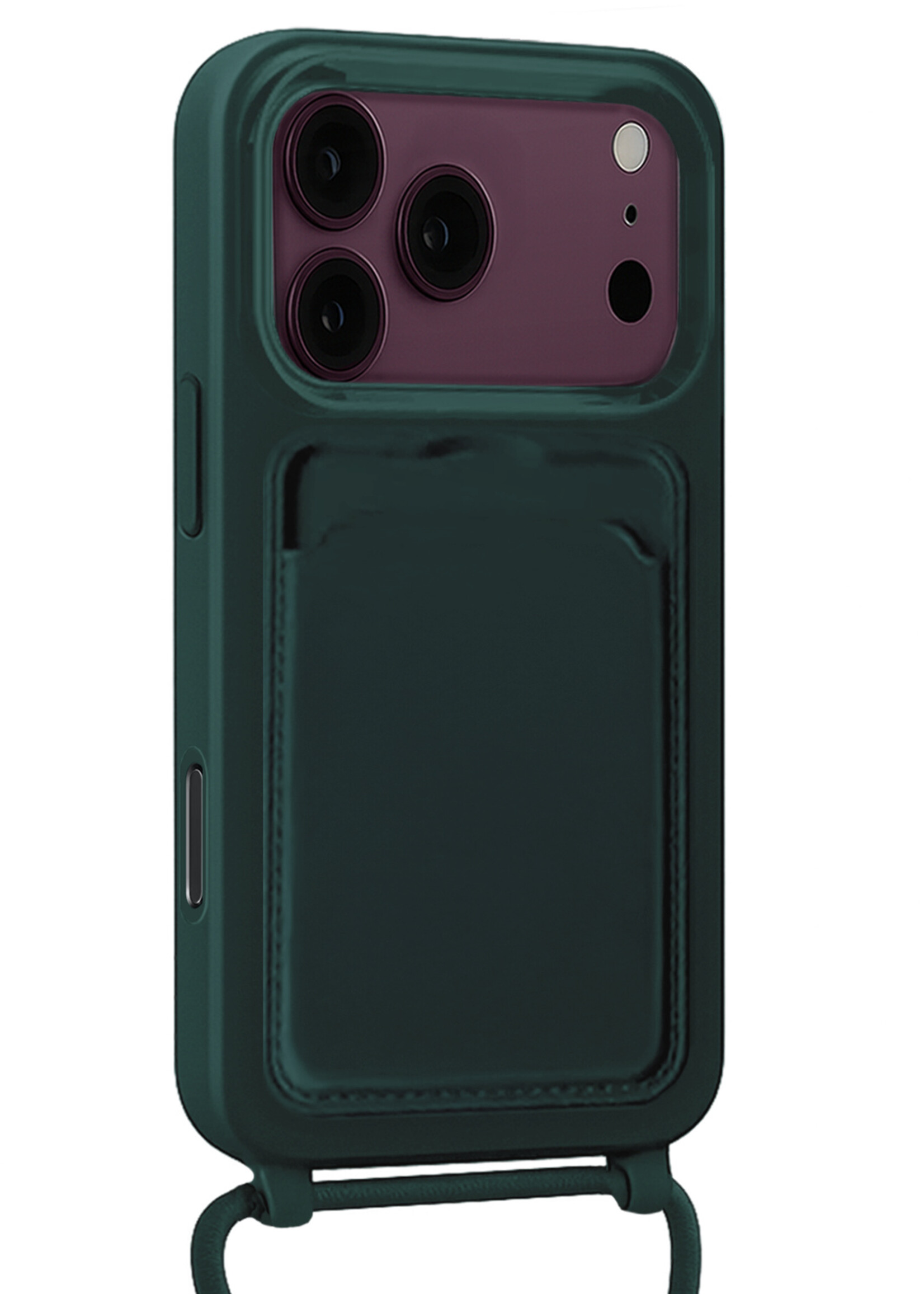 BTH BTH iPhone 18 Pro Max Hoesje Pashouder met Koord Met 2x Screenprotector - Donkergroen
