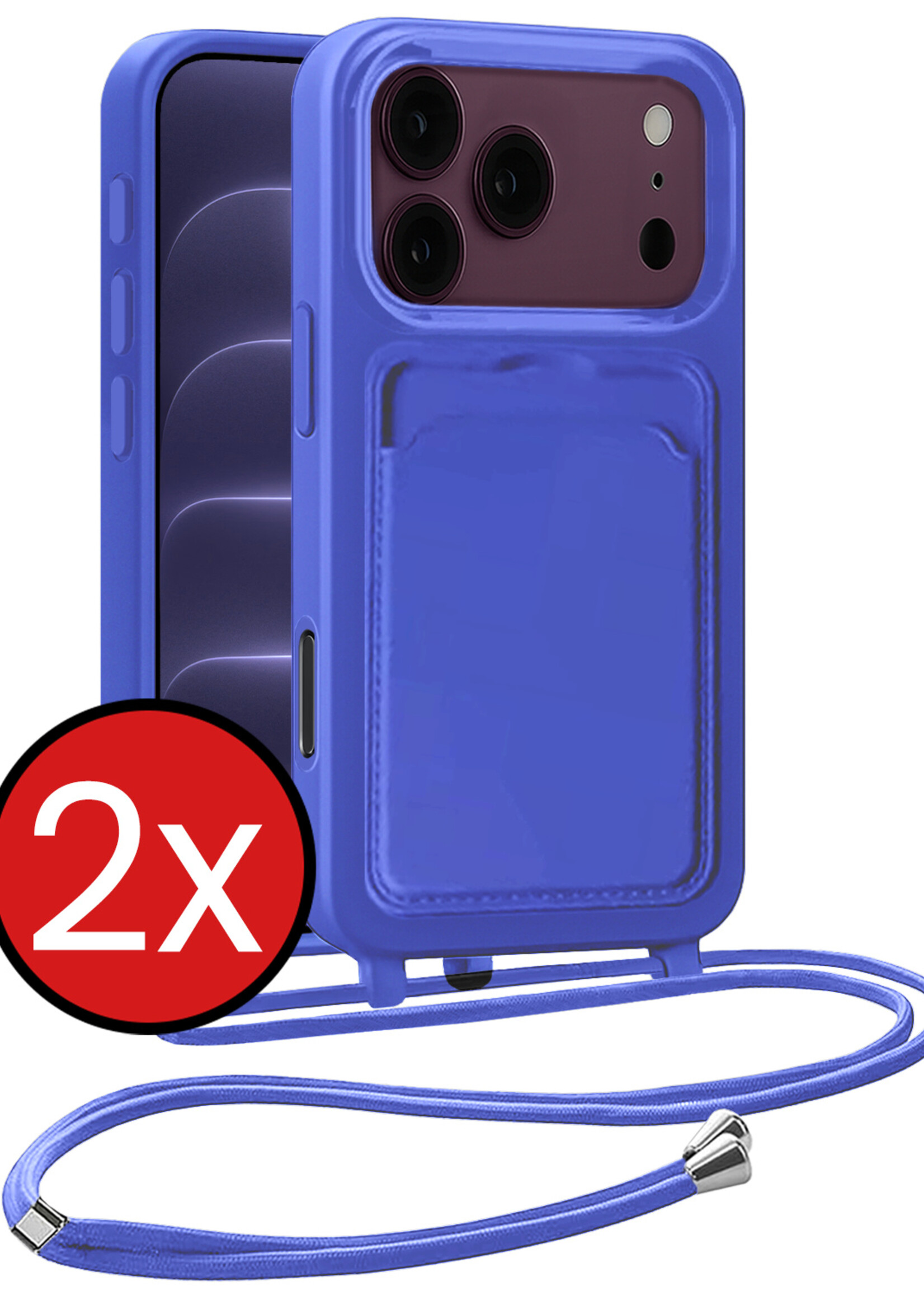 BTH BTH iPhone 18 Pro Max Hoesje Pashouder met Koord - Fel Blauw - 2 PACK