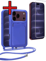 BTH BTH iPhone 18 Pro Max Hoesje Pashouder met Koord Met Screenprotector - Fel Blauw