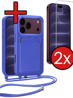 BTH BTH iPhone 18 Pro Max Hoesje Pashouder met Koord Met 2x Screenprotector - Fel Blauw