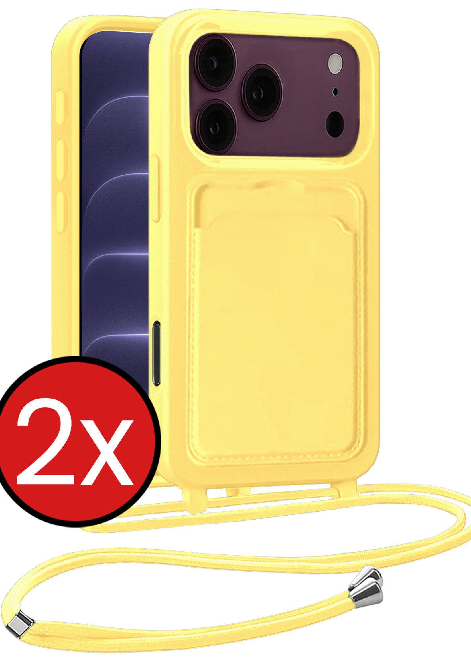 BTH BTH iPhone 18 Pro Max Hoesje Pashouder met Koord - Geel - 2 PACK