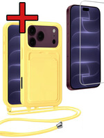BTH BTH iPhone 18 Pro Max Hoesje Pashouder met Koord Met Screenprotector - Geel