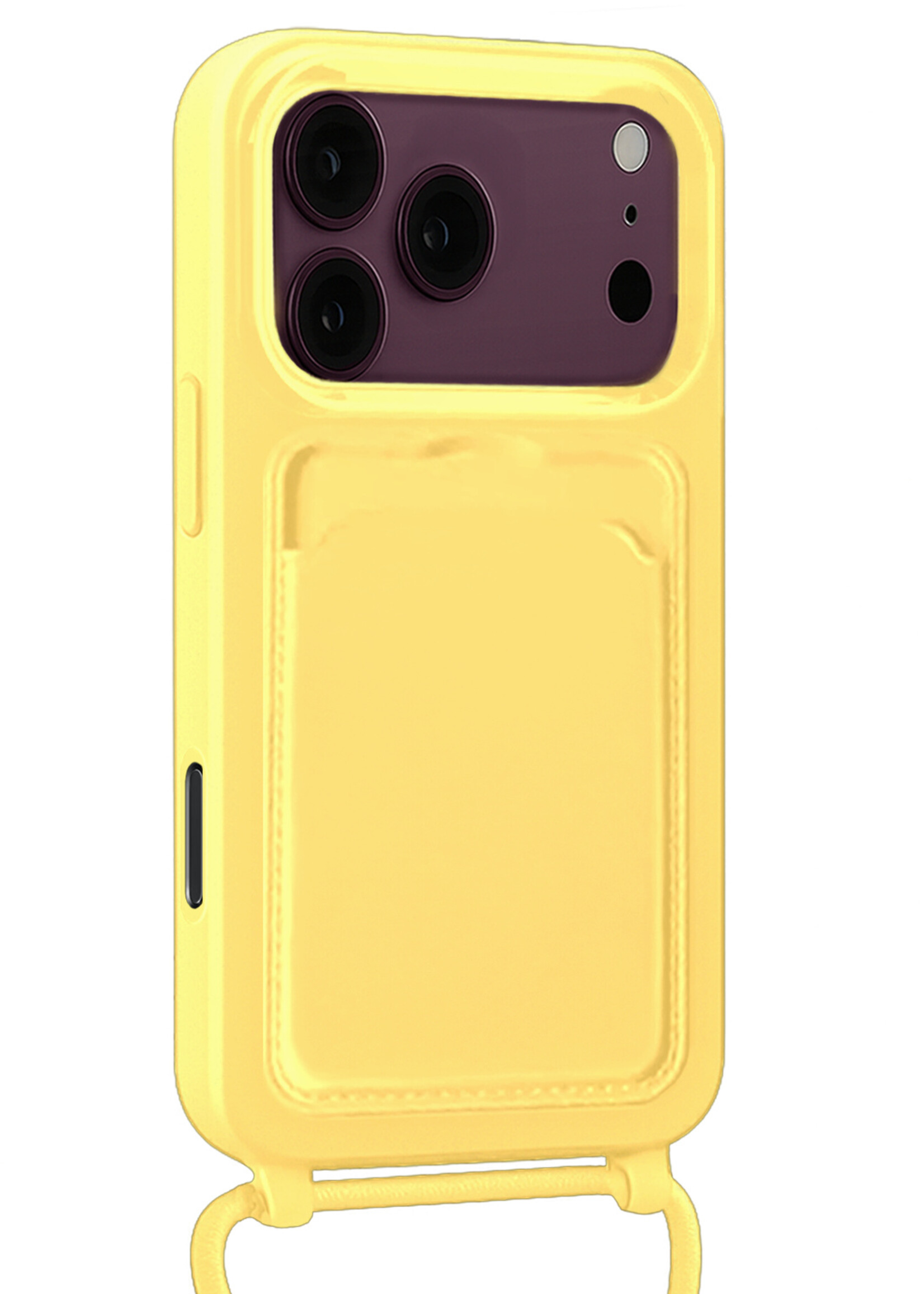 BTH BTH iPhone 18 Pro Max Hoesje Pashouder met Koord Met Screenprotector - Geel