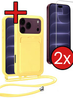 BTH BTH iPhone 18 Pro Max Hoesje Pashouder met Koord Met 2x Screenprotector - Geel