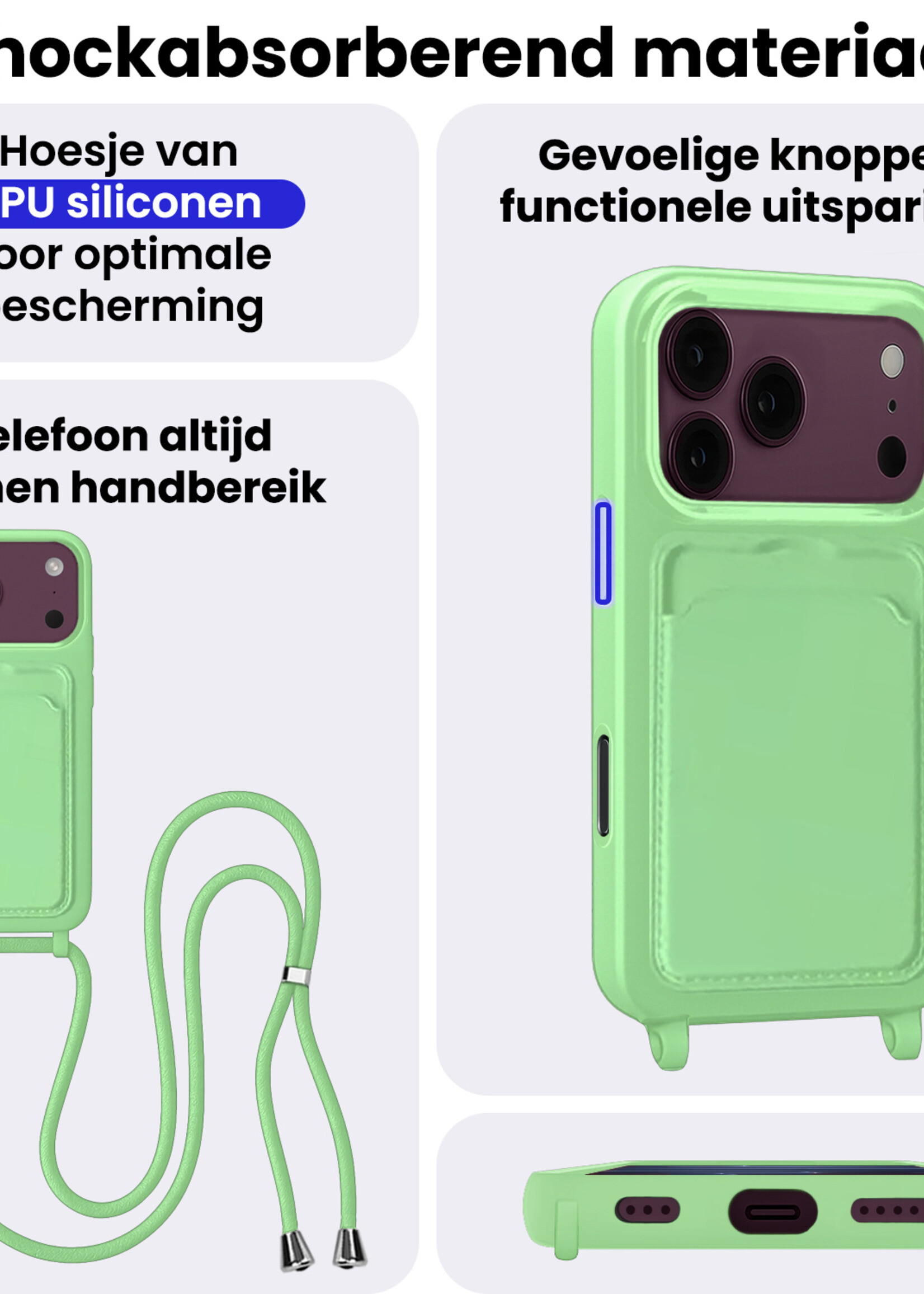 BTH BTH iPhone 18 Pro Max Hoesje Pashouder met Koord - Groen - 2 PACK