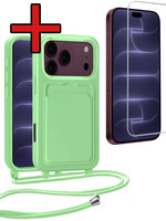 BTH BTH iPhone 18 Pro Max Hoesje Pashouder met Koord Met Screenprotector - Groen