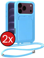 BTH BTH iPhone 18 Pro Max Hoesje Pashouder met Koord - Lichtblauw - 2 PACK
