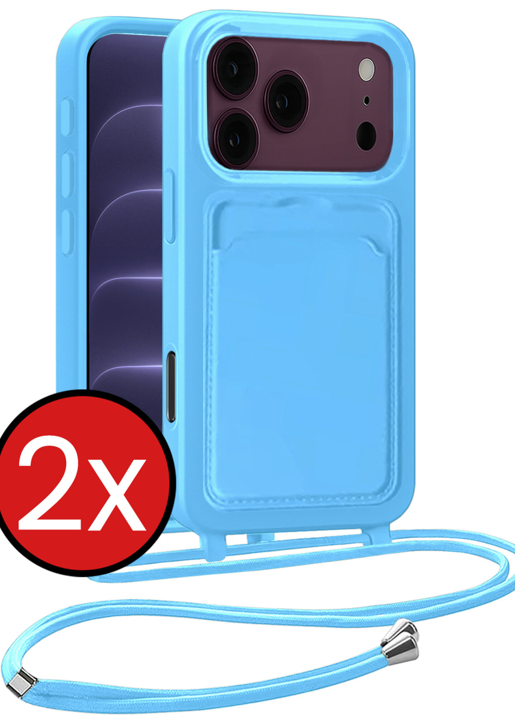 BTH BTH iPhone 18 Pro Max Hoesje Pashouder met Koord - Lichtblauw - 2 PACK
