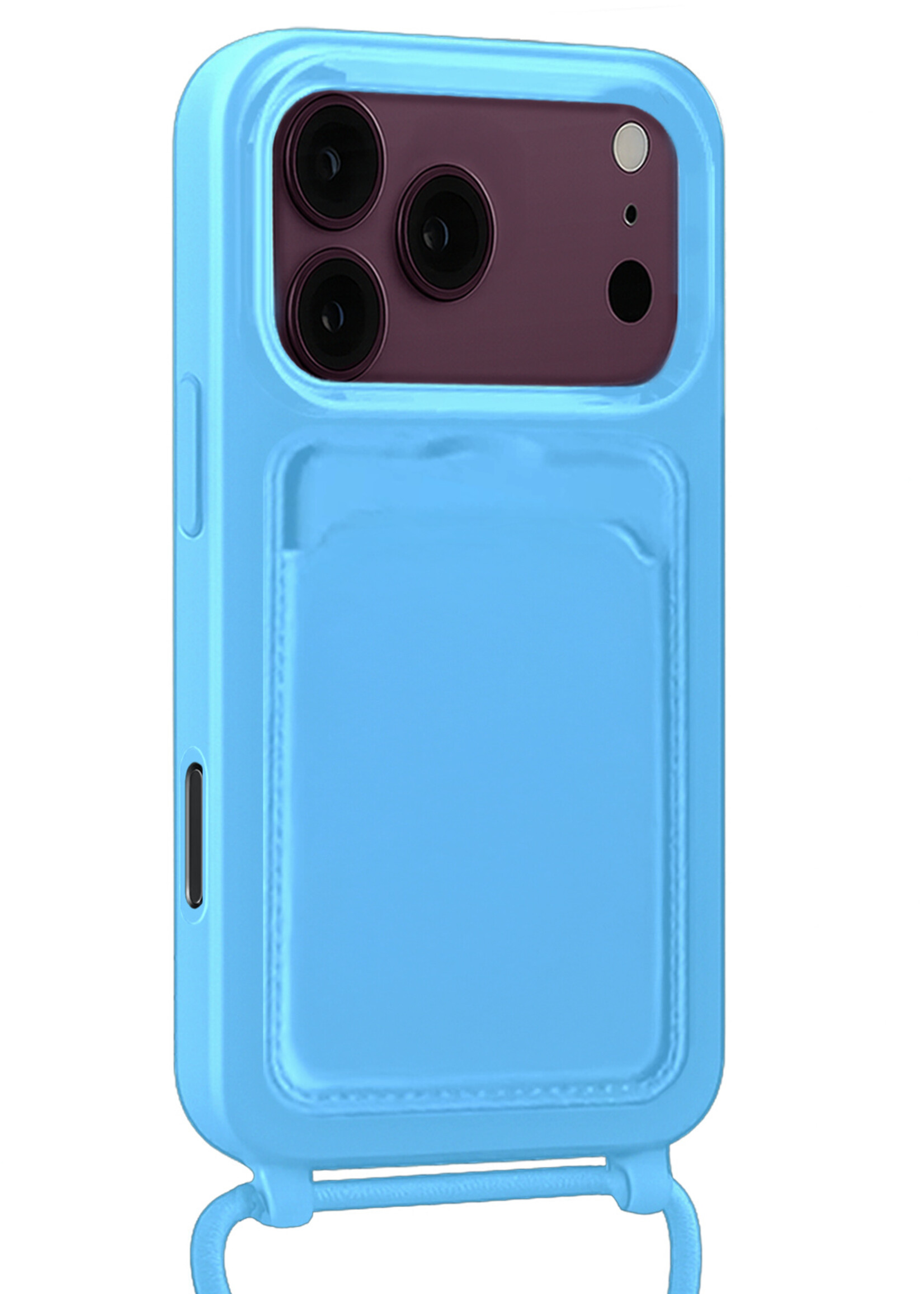 BTH BTH iPhone 18 Pro Max Hoesje Pashouder met Koord Met Screenprotector - Lichtblauw