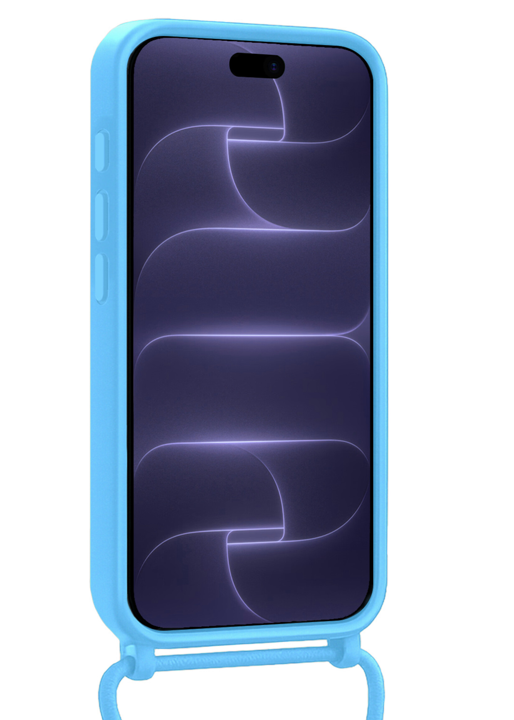 BTH BTH iPhone 18 Pro Max Hoesje Pashouder met Koord Met 2x Screenprotector - Lichtblauw