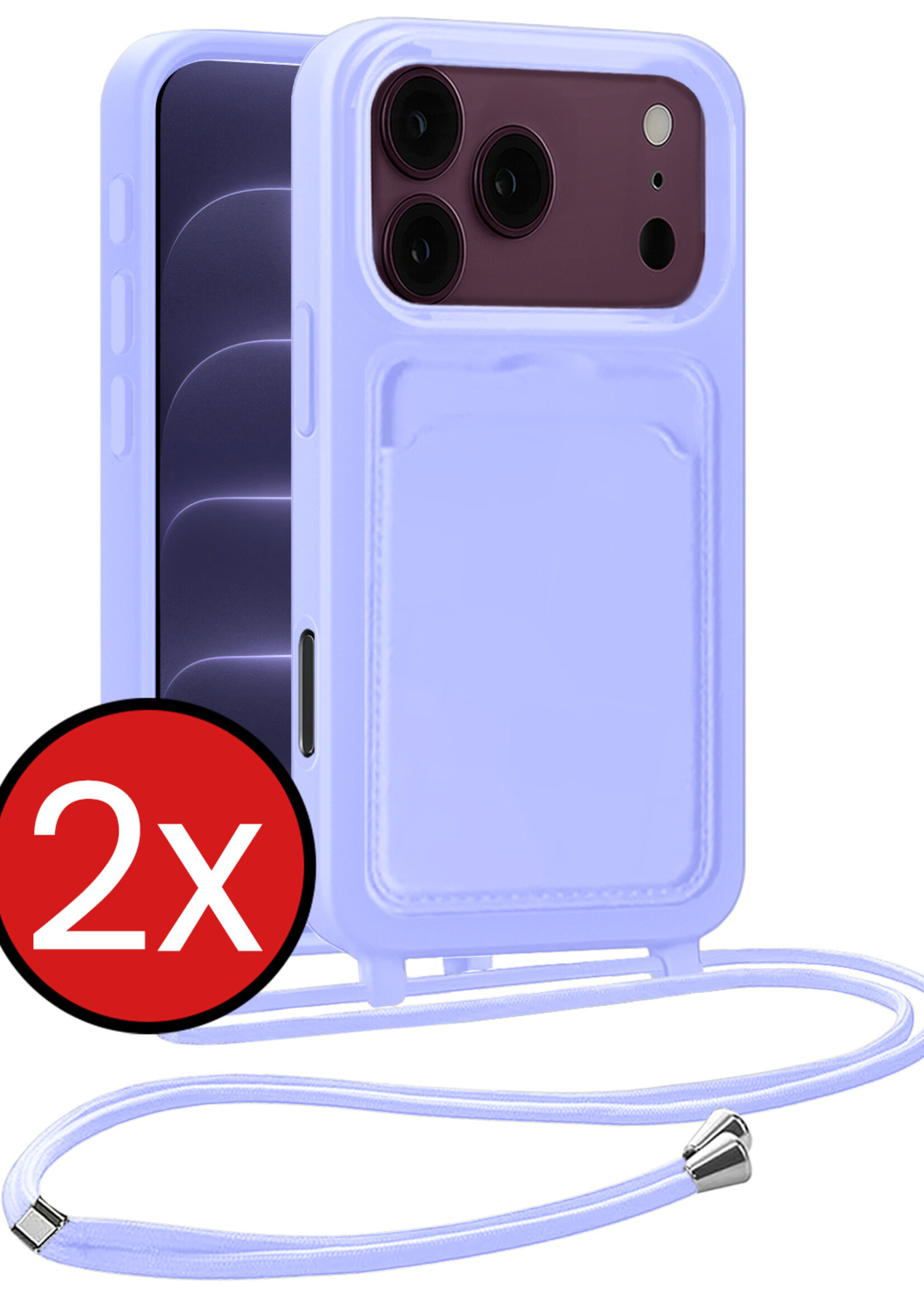 BTH BTH iPhone 18 Pro Max Hoesje Pashouder met Koord - Lila - 2 PACK