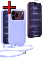 BTH BTH iPhone 18 Pro Max Hoesje Pashouder met Koord Met Screenprotector - Lila