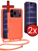 BTH BTH iPhone 18 Pro Max Hoesje Pashouder met Koord Met 2x Screenprotector - Papaya