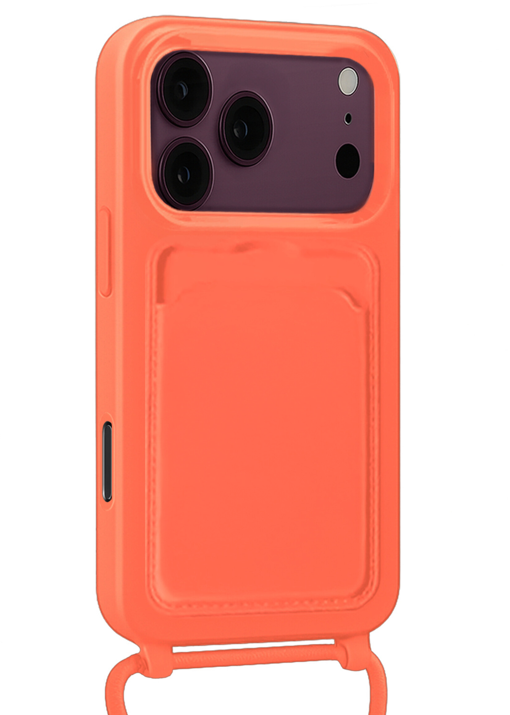 BTH BTH iPhone 18 Pro Max Hoesje Pashouder met Koord Met 2x Screenprotector - Papaya