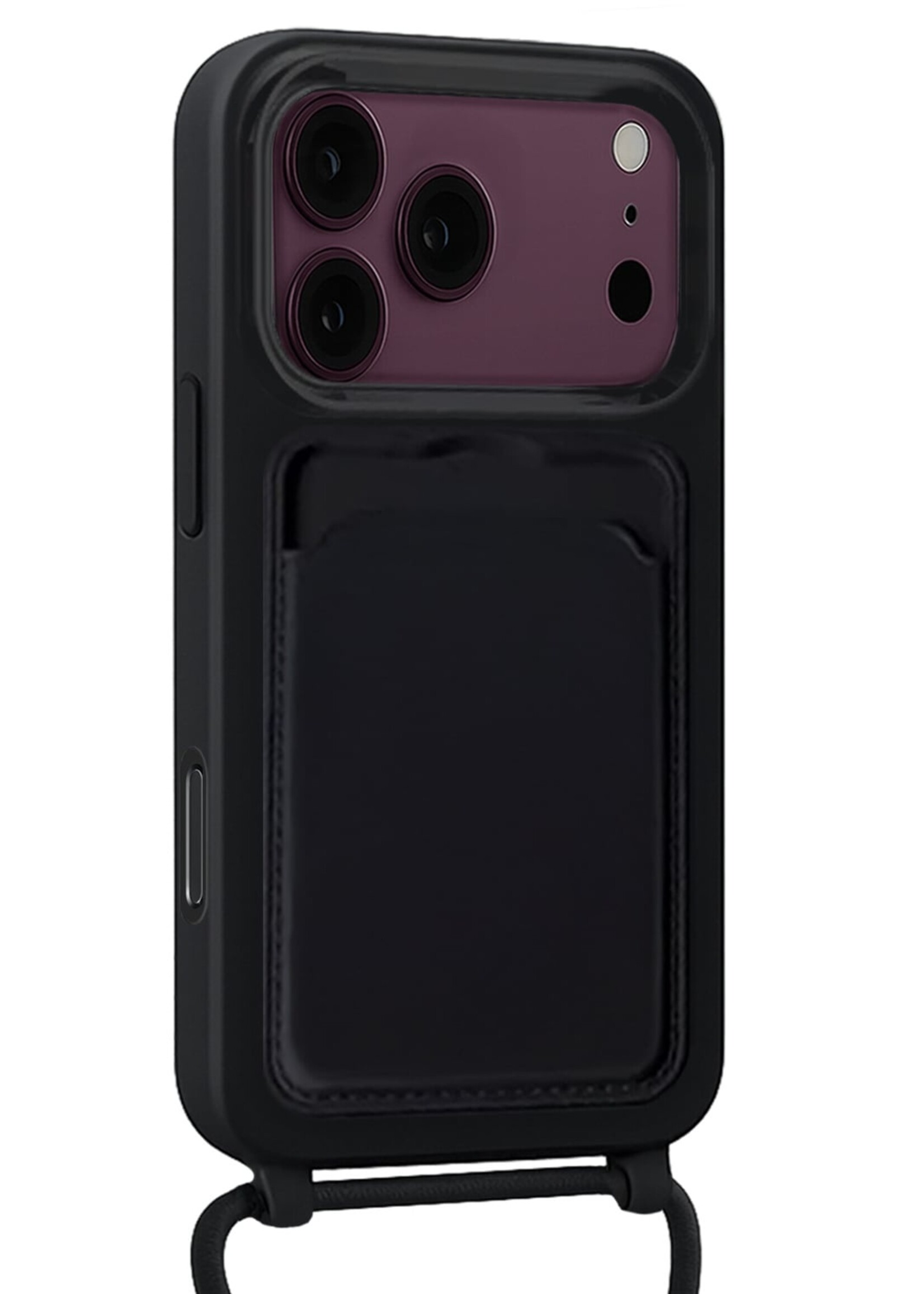 BTH BTH iPhone 18 Pro Max Hoesje Pashouder met Koord Met 2x Screenprotector - Zwart