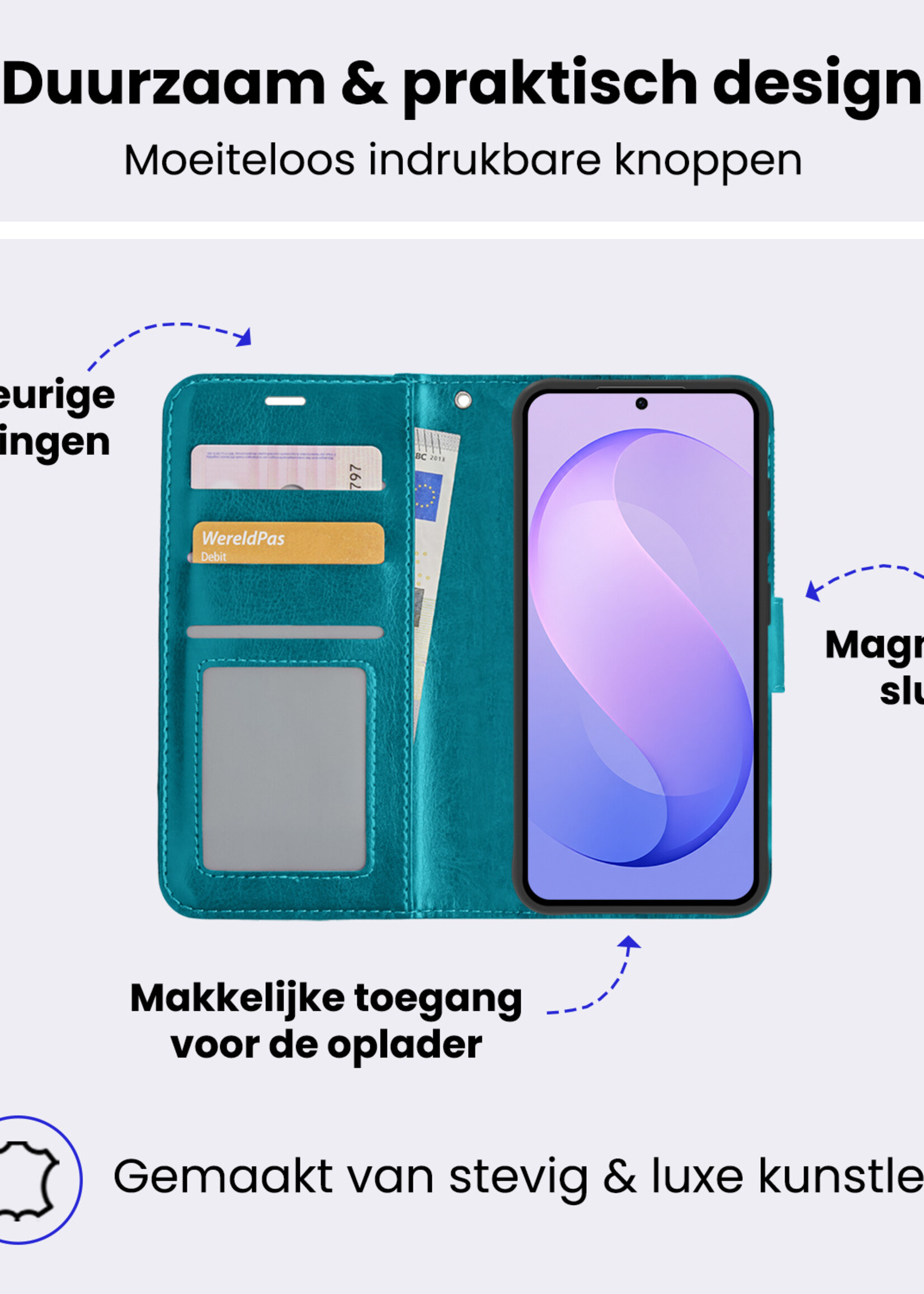 BTH BTH Samsung Galaxy S26 FE Hoesje Bookcase Met Screenprotector - Turquoise