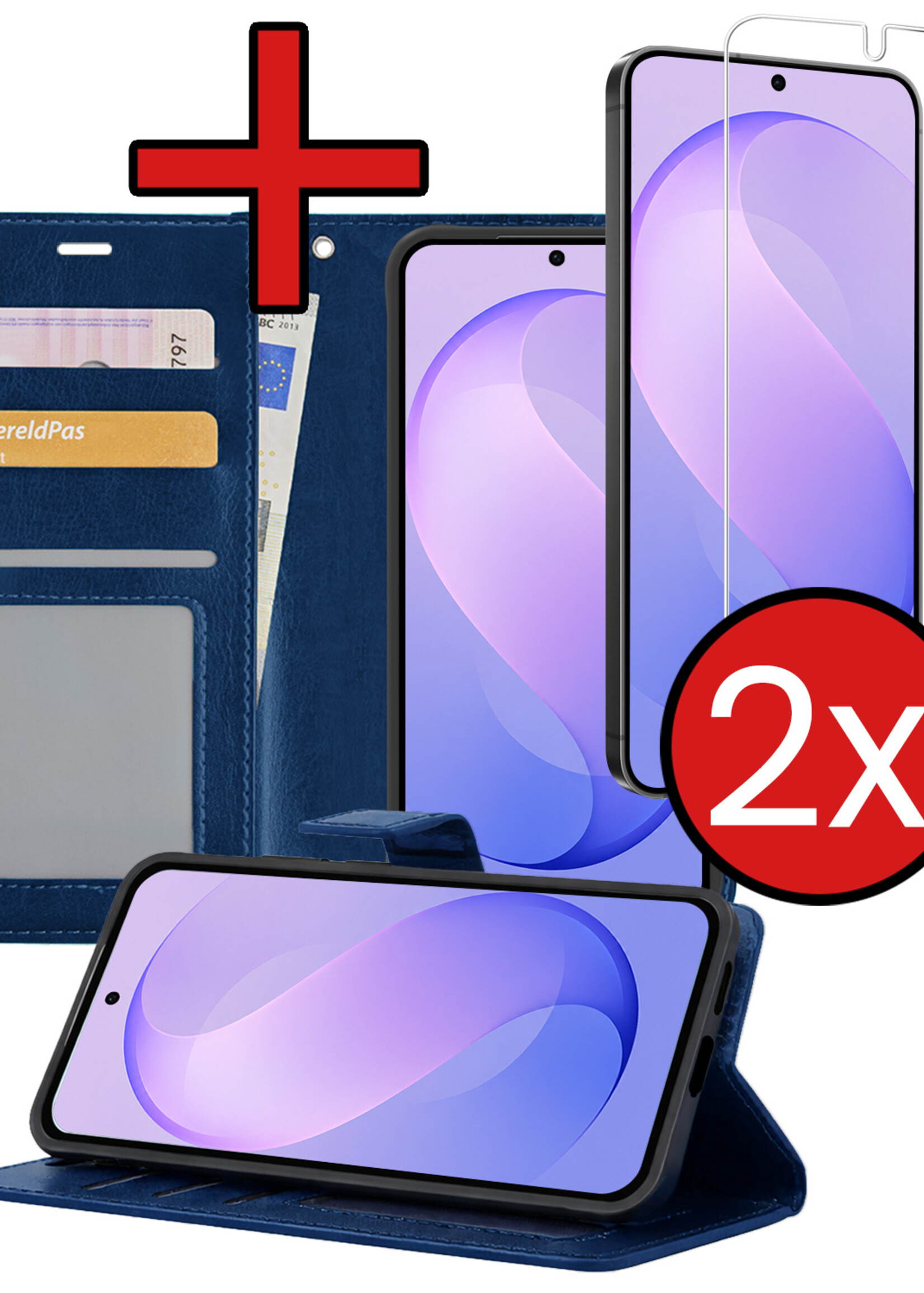 BTH BTH Samsung Galaxy S26 FE Hoesje Bookcase Met 2x Screenprotector - Donkerblauw