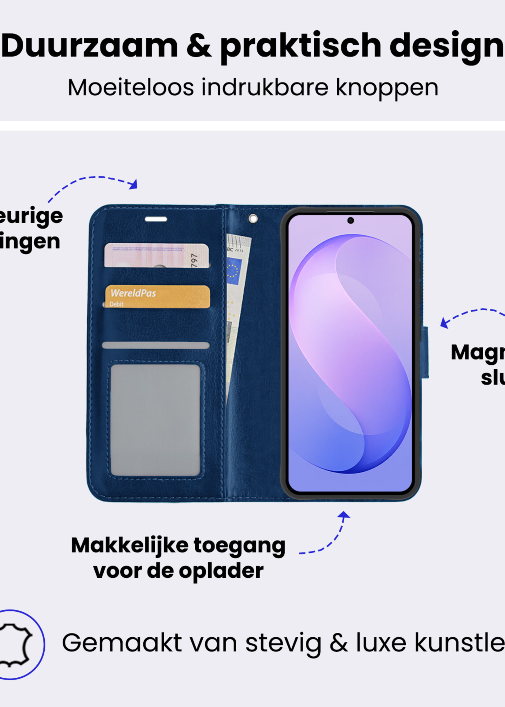 BTH BTH Samsung Galaxy S26 FE Hoesje Bookcase Met 2x Screenprotector - Donkerblauw