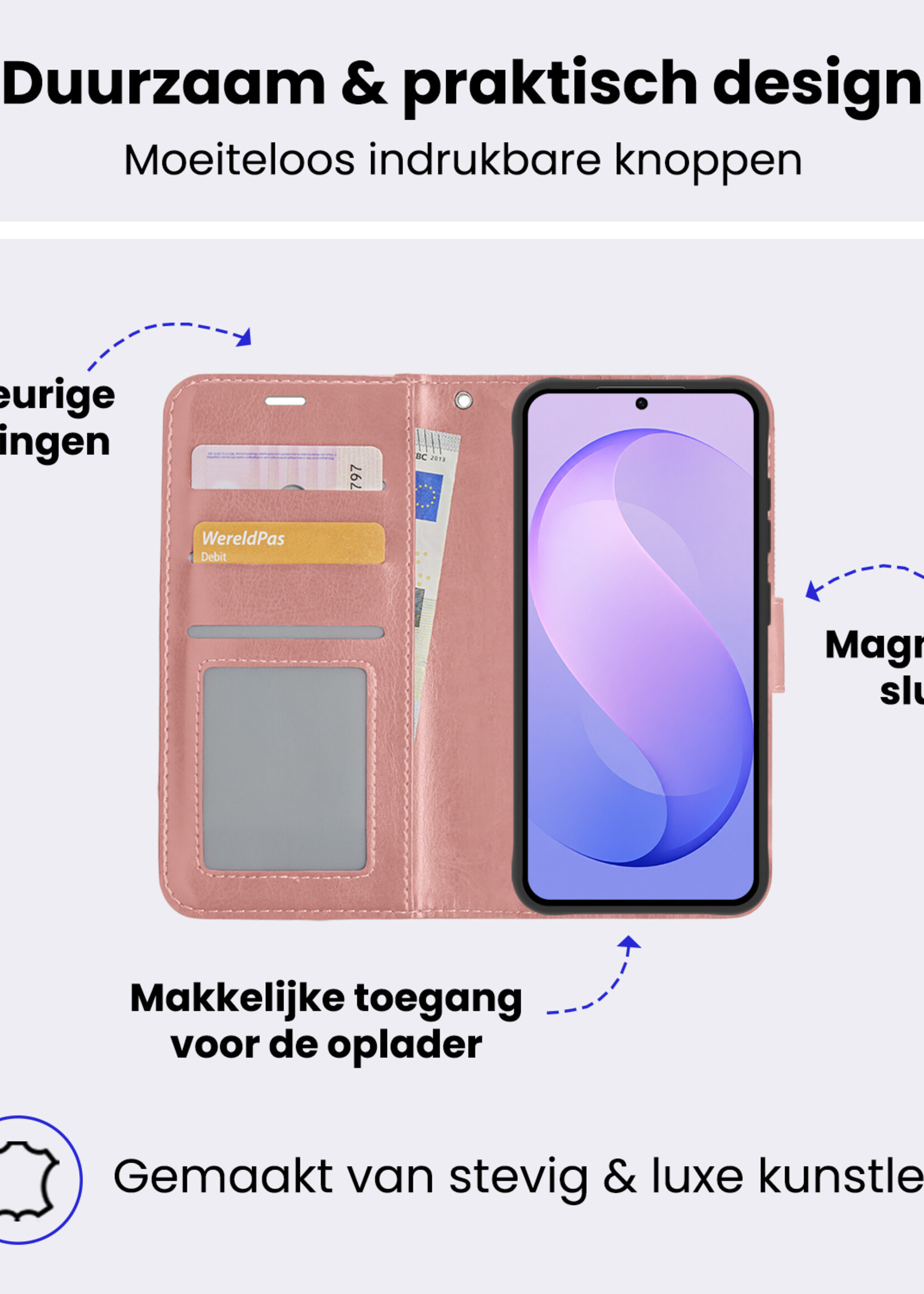 BTH BTH Samsung Galaxy S26 FE Hoesje Bookcase Met 2x Screenprotector - Rose Goud