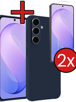 BTH BTH Samsung Galaxy S26 FE Hoesje Siliconen Met 2x Screenprotector - Donkerblauw