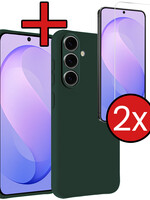 BTH BTH Samsung Galaxy S26 FE Hoesje Siliconen Met 2x Screenprotector - Donkergroen
