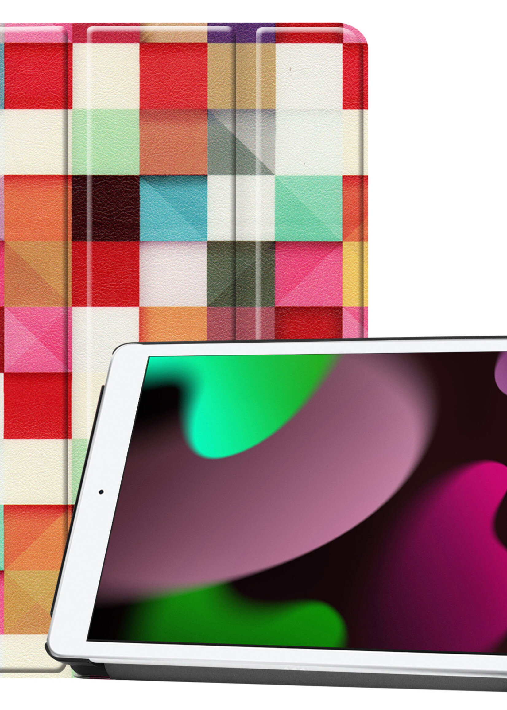 LUQ Hoes Geschikt voor iPad 10.2 2021 Hoes Luxe Hoesje Book Case - Hoesje Geschikt voor iPad 9 Hoes Cover - Blokken
