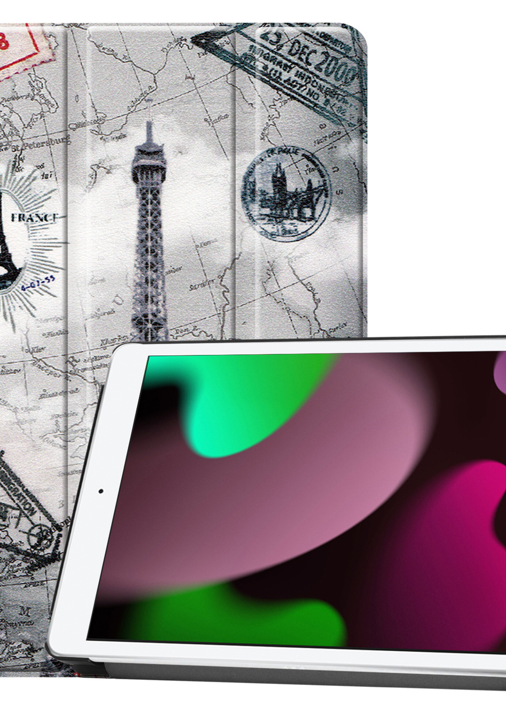 LUQ Hoes Geschikt voor iPad 10.2 2021 Hoes Luxe Hoesje Book Case - Hoesje Geschikt voor iPad 9 Hoes Cover - Eiffeltoren