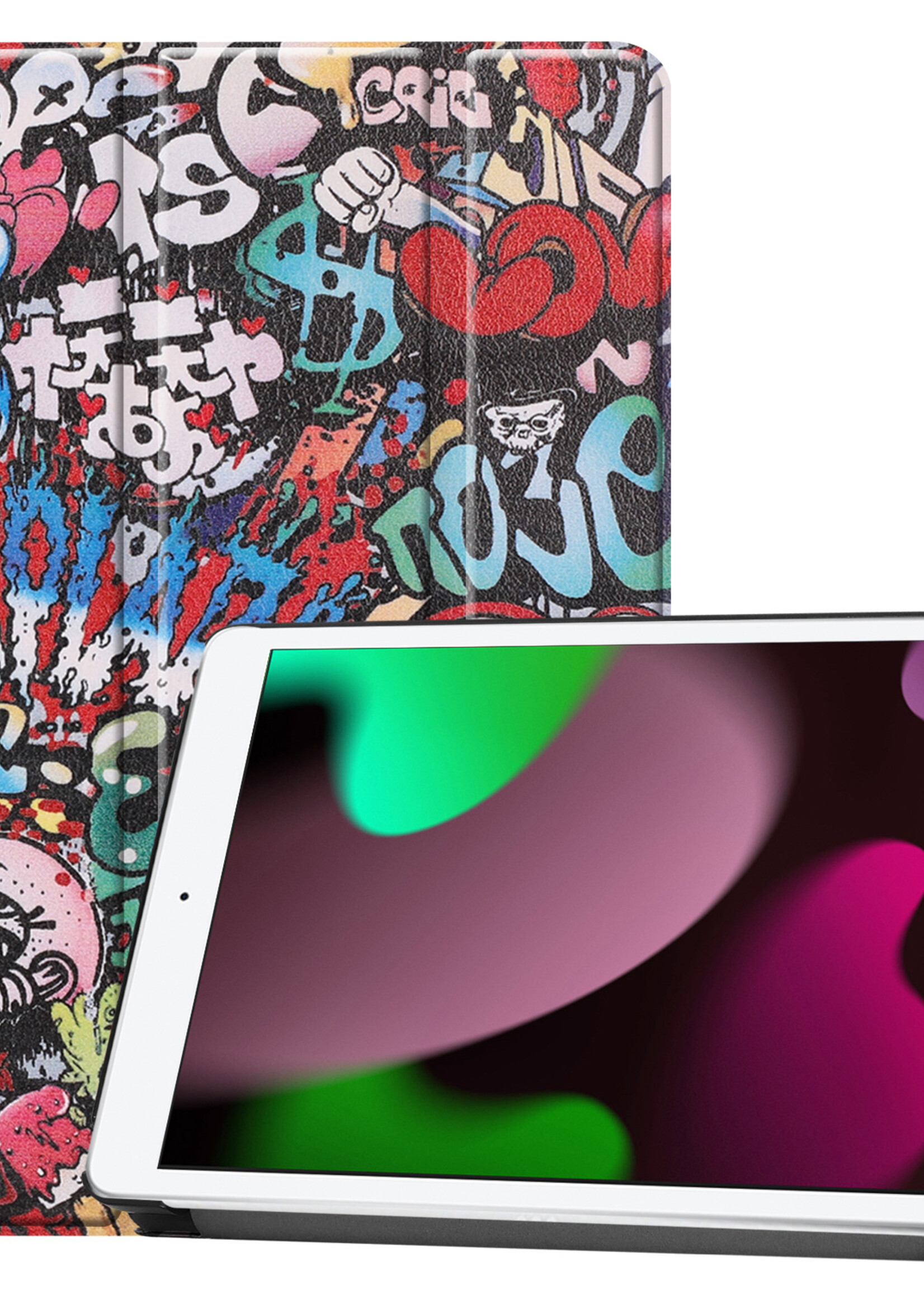 LUQ Hoes Geschikt voor iPad 10.2 2021 Hoes Luxe Hoesje Book Case - Hoesje Geschikt voor iPad 9 Hoes Cover - Graffity