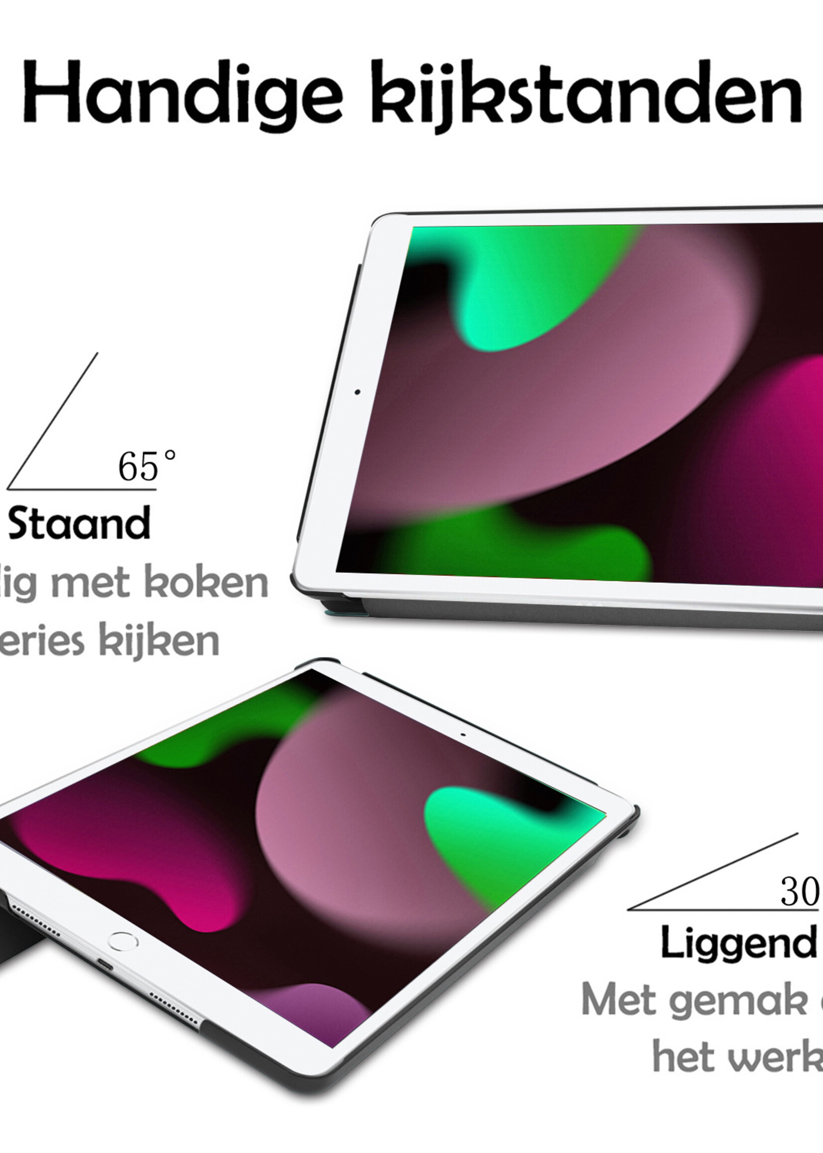 LUQ Hoes Geschikt voor iPad 10.2 2021 Hoes Luxe Hoesje Book Case - Hoesje Geschikt voor iPad 9 Hoes Cover - Grijs