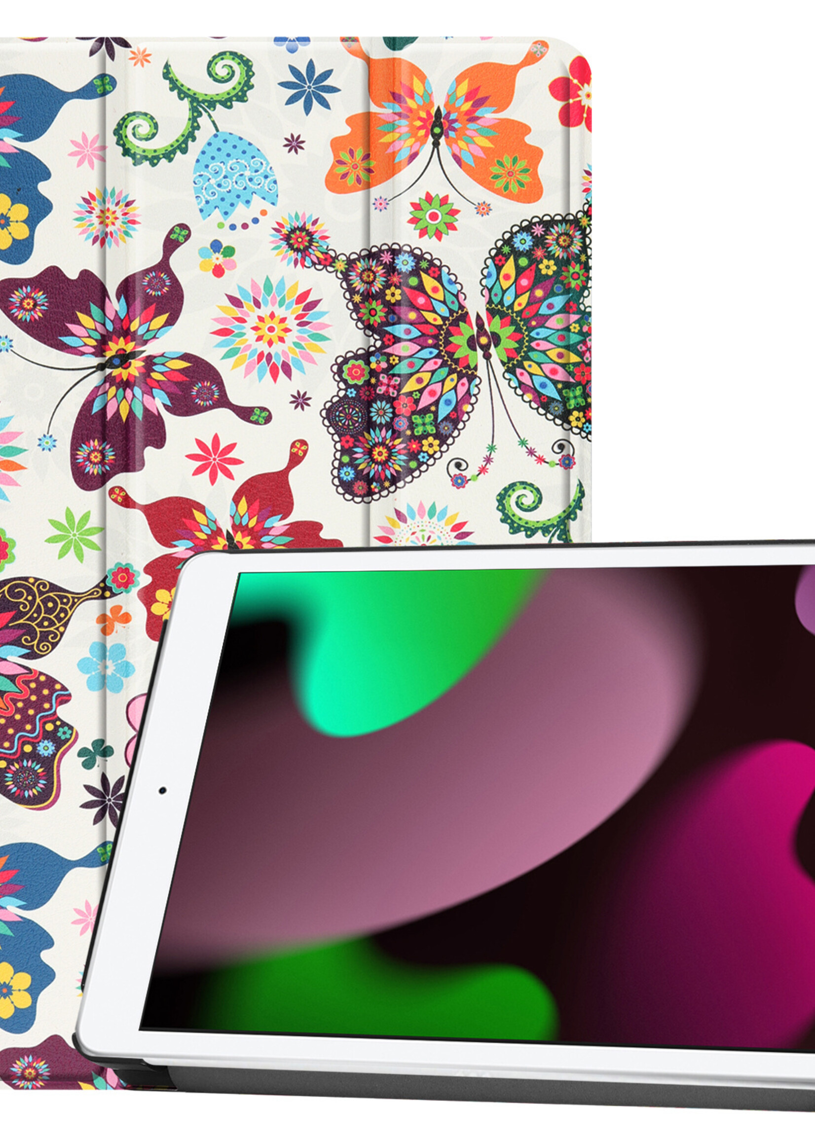 LUQ Hoes Geschikt voor iPad 10.2 2021 Hoes Luxe Hoesje Book Case - Hoesje Geschikt voor iPad 9 Hoes Cover - Vlinders