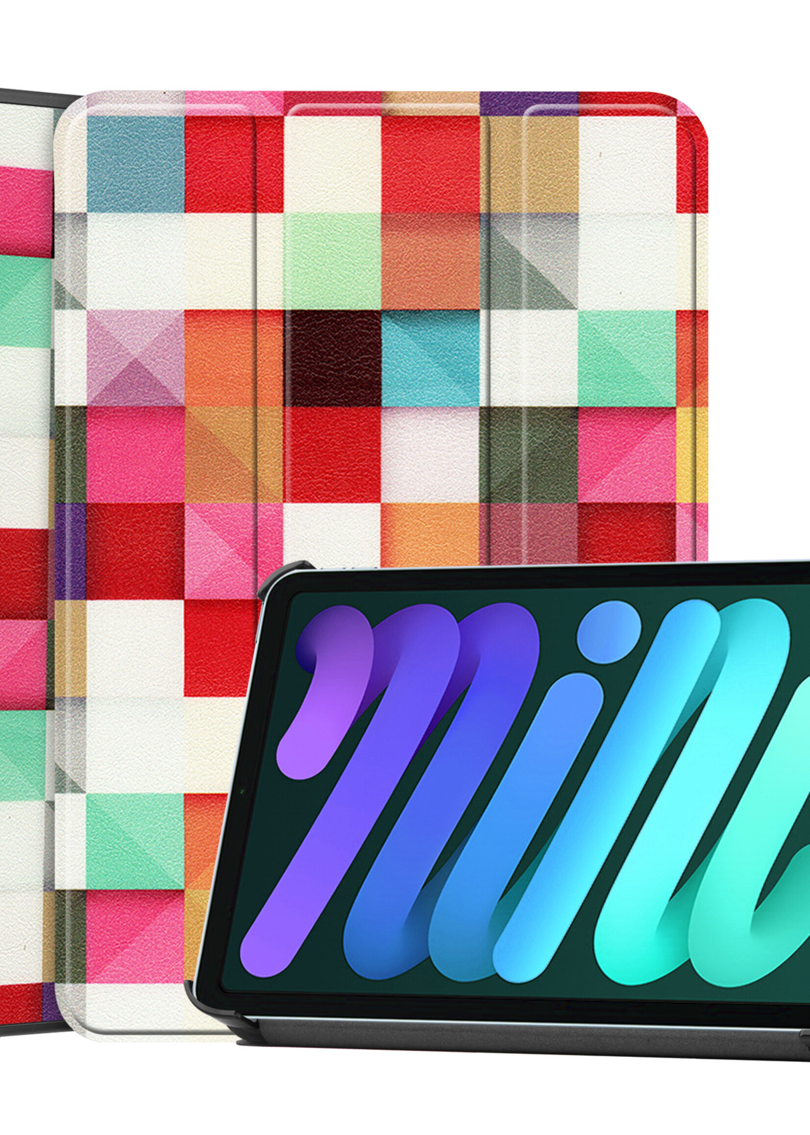 LUQ Hoes Geschikt voor iPad Mini 6 Hoes Luxe Hoesje Book Case - Hoesje Geschikt voor iPad Mini 6 Hoes Cover - Blokken